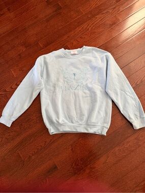 hazel Powder Blue Crewneck Sweatshirt with Embroidered Butterfly